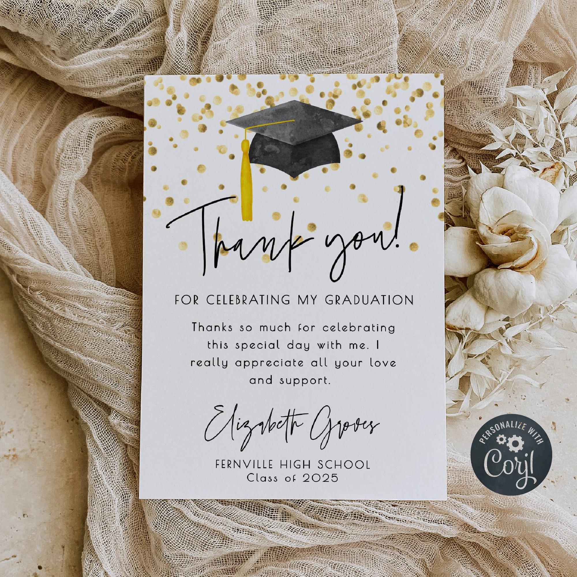 Graduation Thank You Card Template, Printable Graduate Confetti inside Thank You Graduation Cards Printable