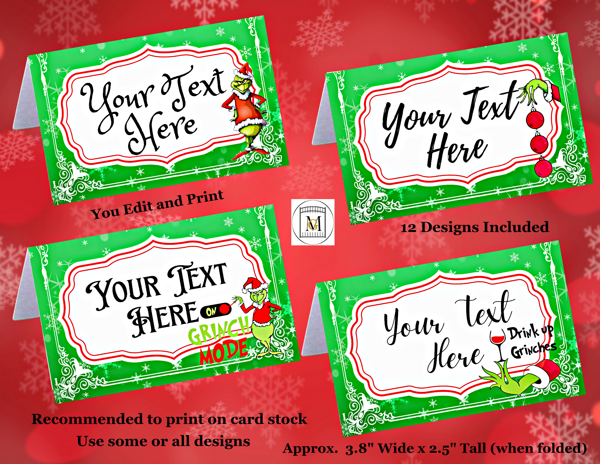 Grinch Christmas Food Label-Candy Label-Place Cards-12 Count inside Free Printable Christmas Tent Cards