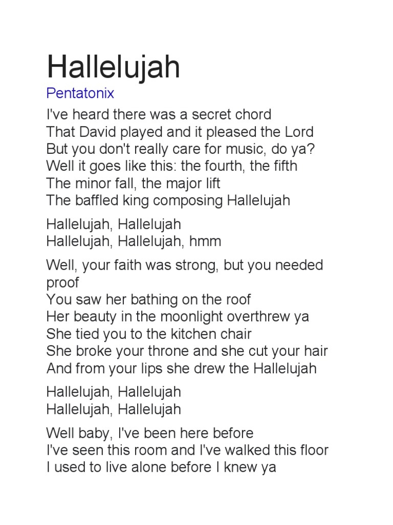 Hallelujah: Pentatonix | Pdf - Worksheets Library intended for Printable Lyrics to Christmas Hallelujah