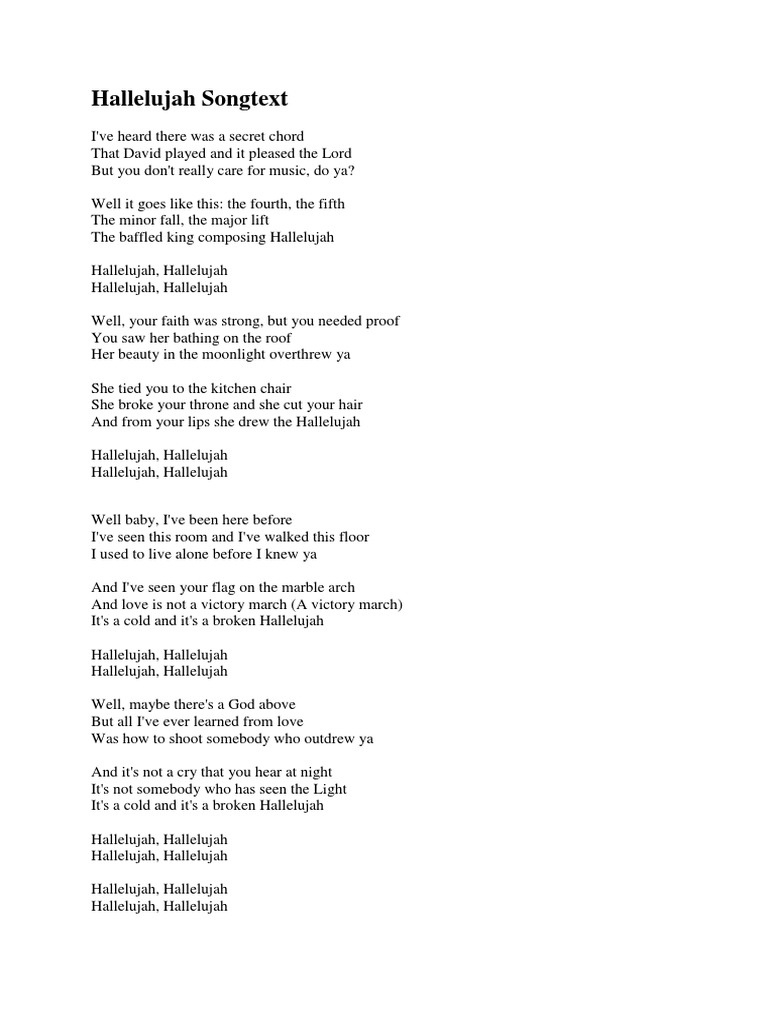 Hallelujah Songtext | Pdf - Worksheets Library pertaining to Printable Lyrics To Christmas Hallelujah