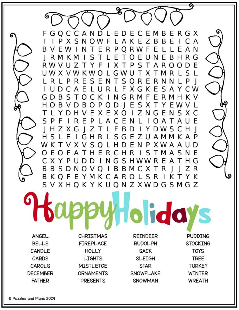Happy Holiday Hard Word Search - Puzzlesandplans pertaining to Hard Holiday Word Search Printable