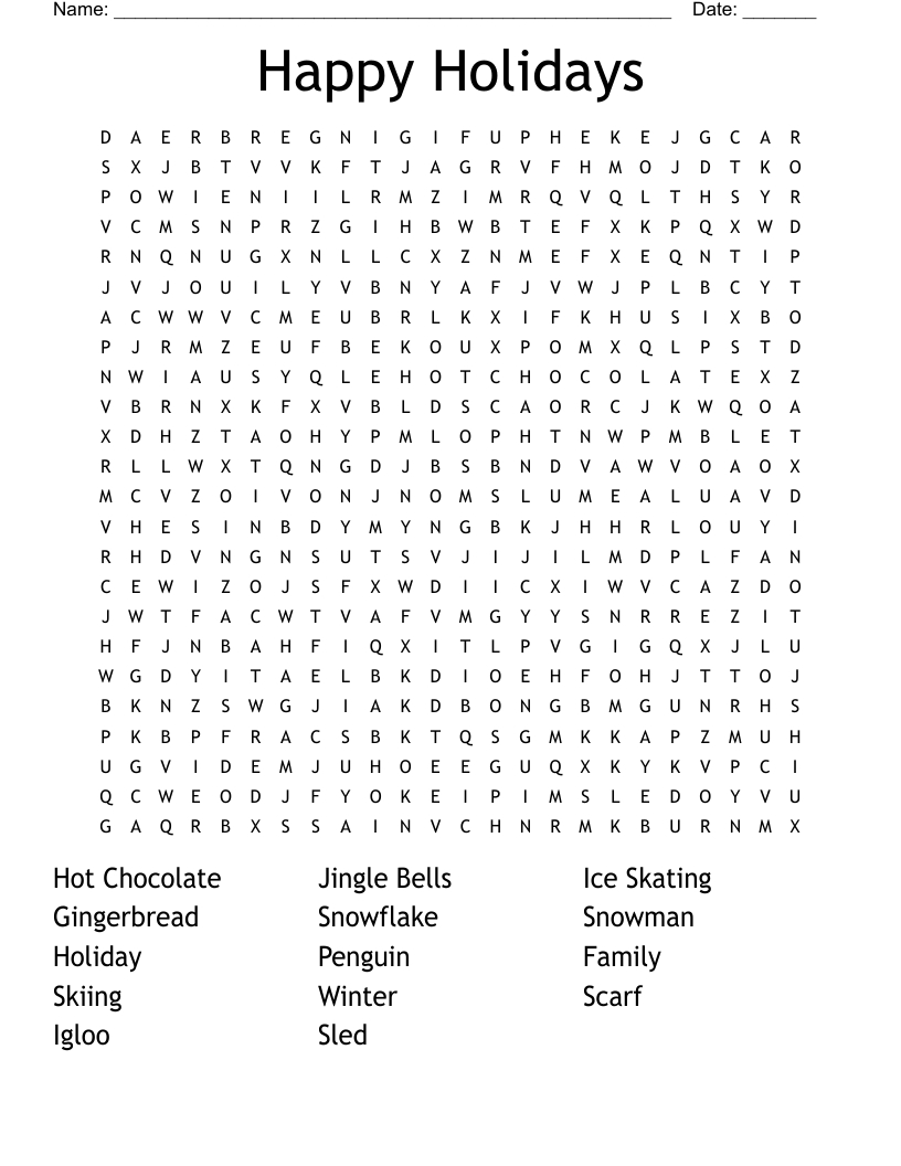 Happy Holidays Word Search - Wordmint in Holidays Word Search Printable