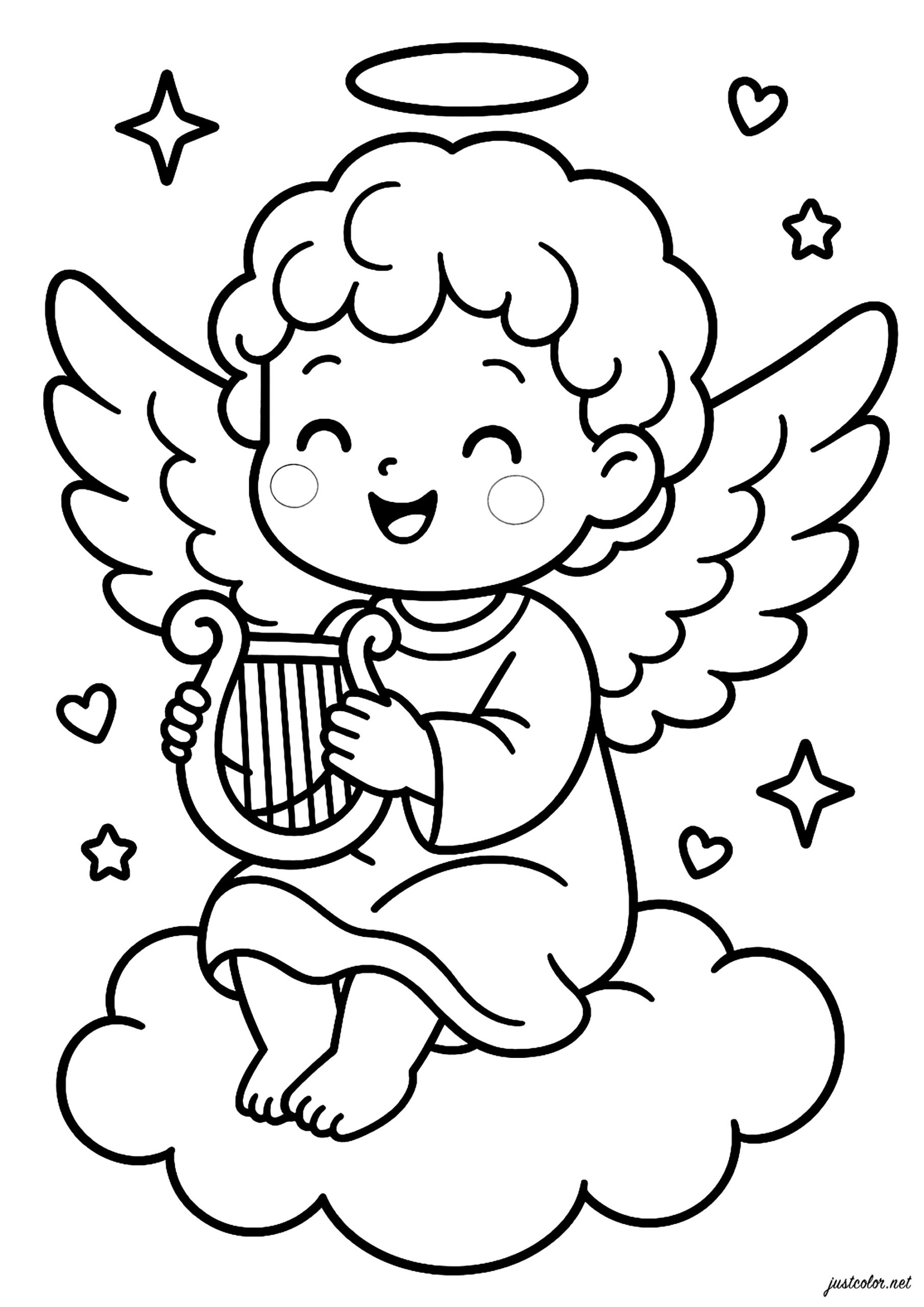 Happy Little Angel On A Cloud - Angel Coloring Pages For Kids pertaining to Angel Coloring Pages Printable