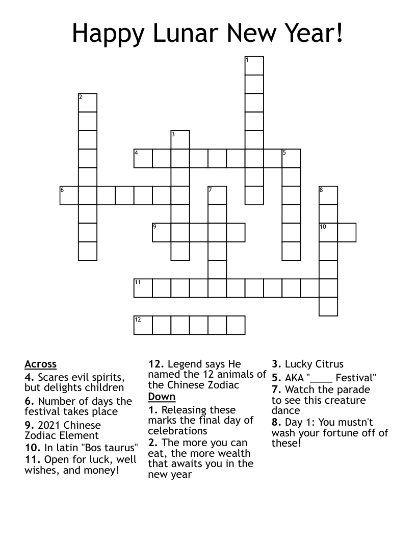 Happy Lunar New Year! Crossword - Wordmint in Chinese New Year Crossword Puzzle Printable