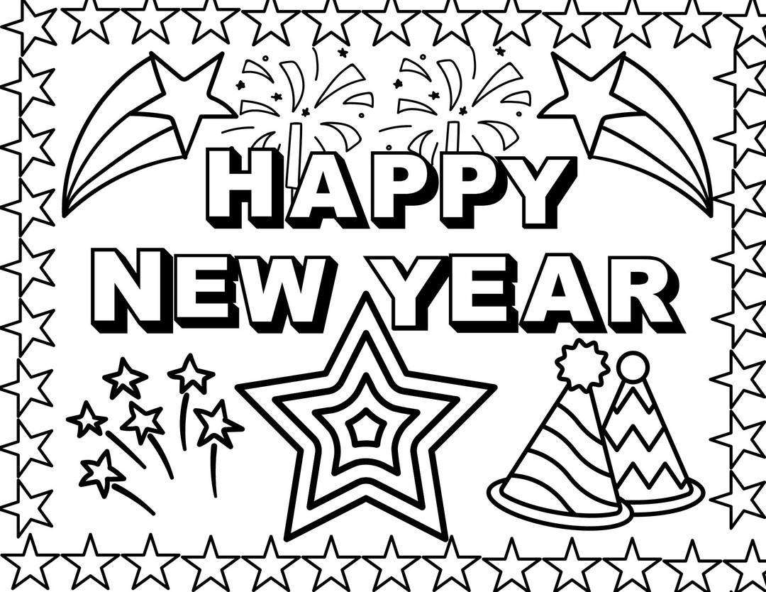 Happy New Year 2023 Coloring Sheet - Etsy throughout New Year Color Pages Printable