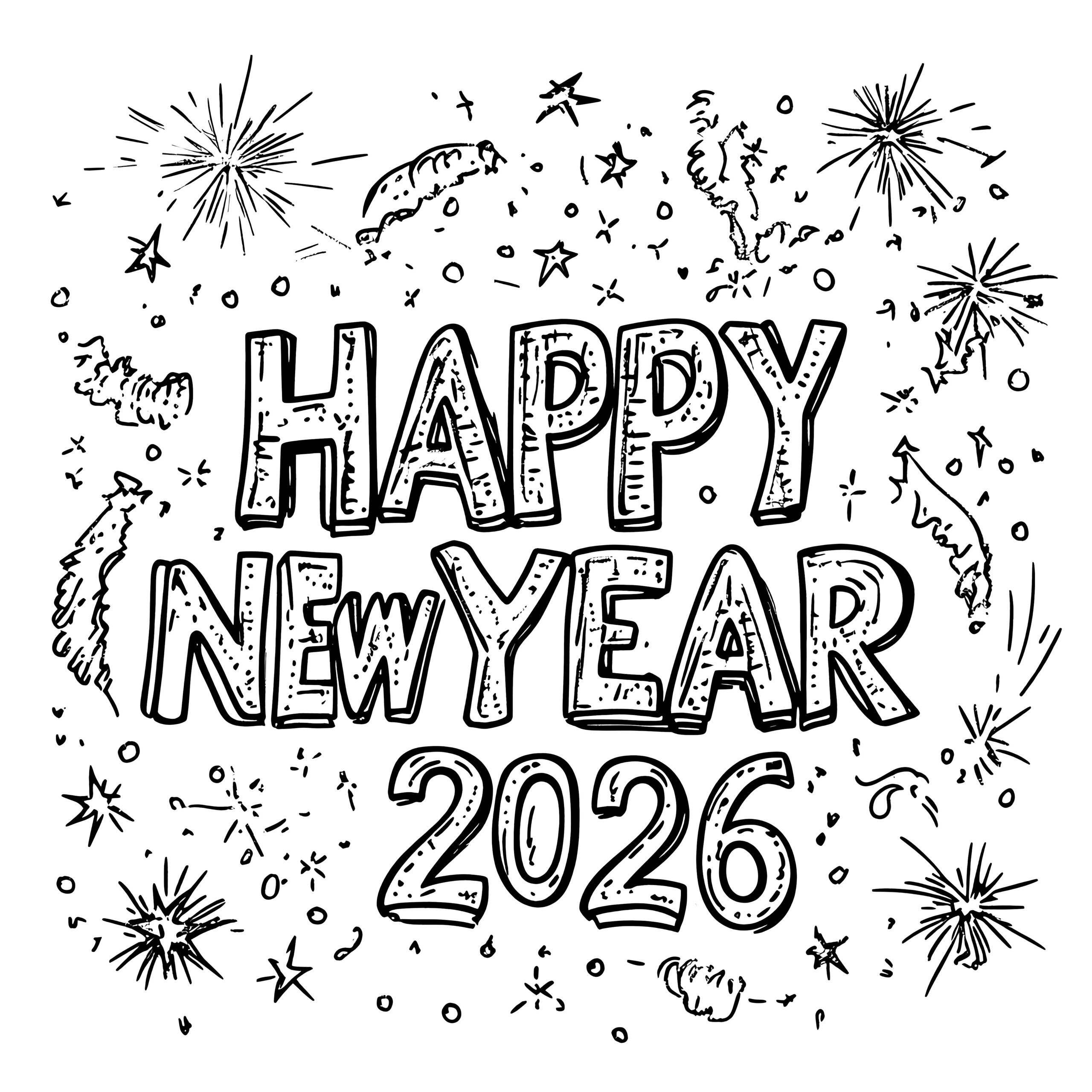 Happy New Year 2026: Free Coloring Page in Happy New Year 2026 Printable