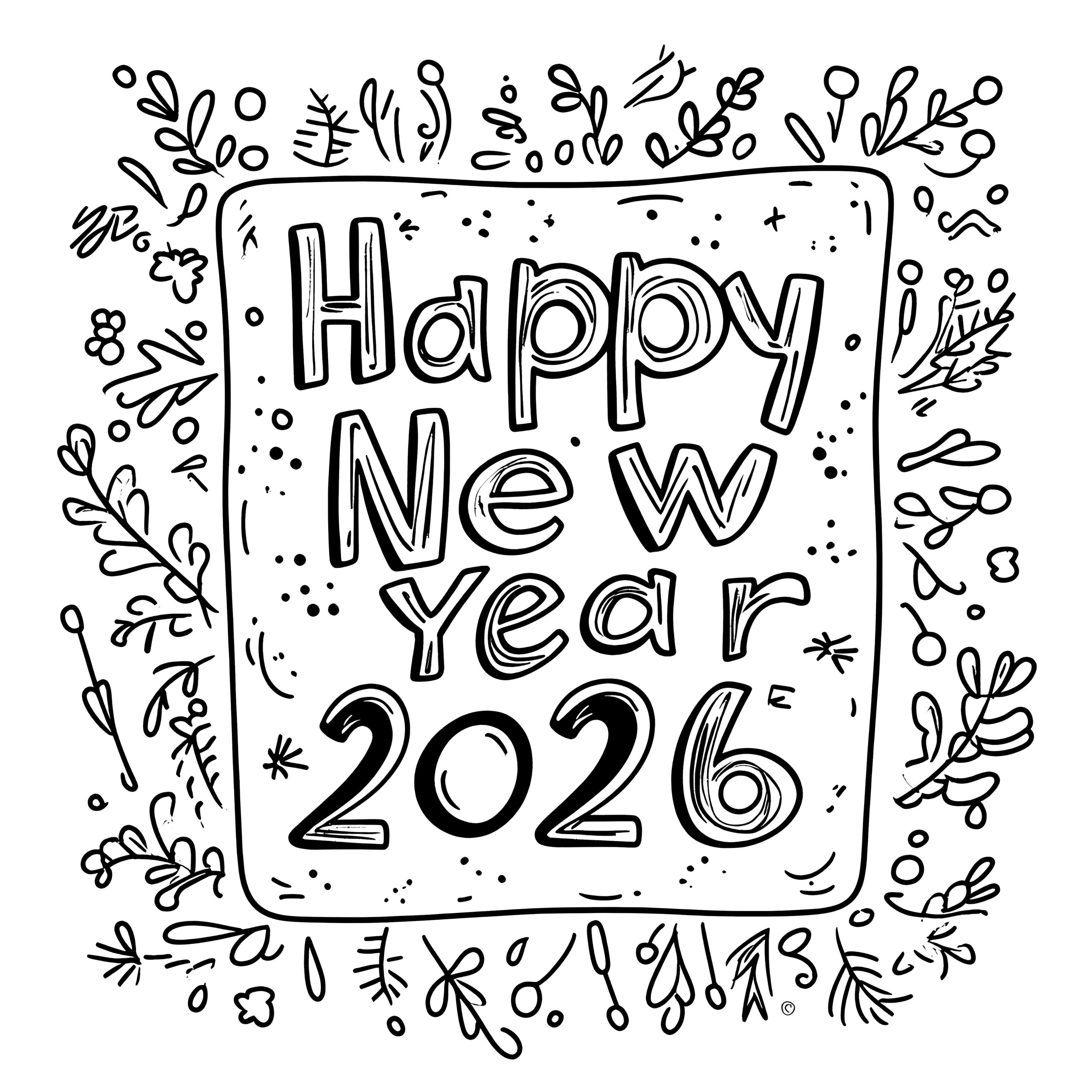 Happy New Year 2026: Free Coloring Page within Free New Years Eve Printables 2026