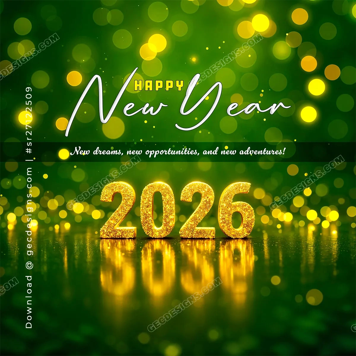 Happy New Year 2026 Green And Gold Greeting Image For New Dreams intended for Free New Year's Resolution Printables 2026