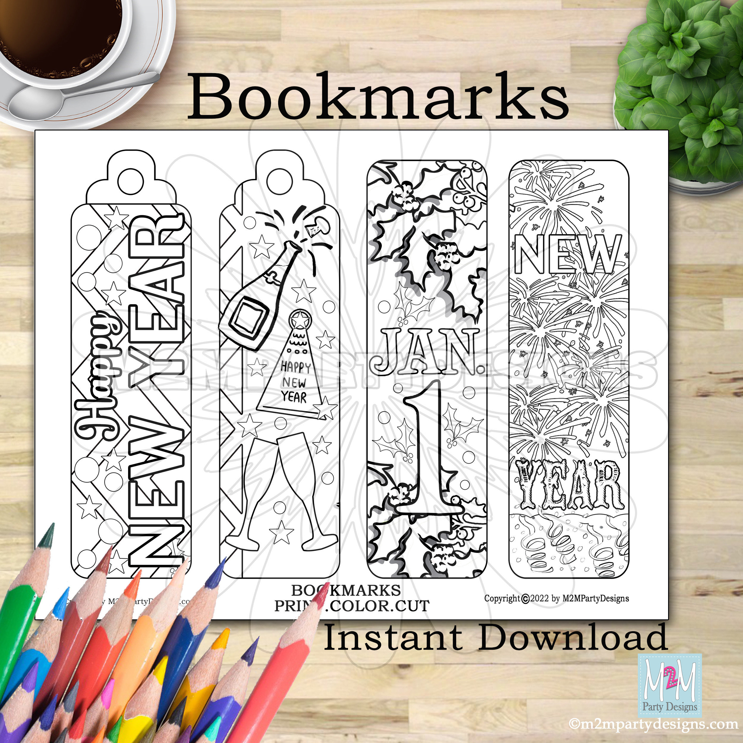 Happy New Year Coloring Bookmarks: January 1St (Printable Pdf within New Year Bookmarks Printable