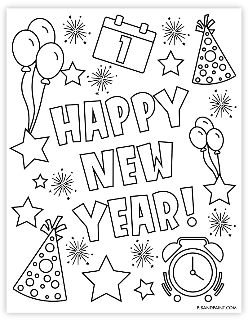 Happy New Year Coloring Pages with regard to Happy New Year Coloring Sheet Printable