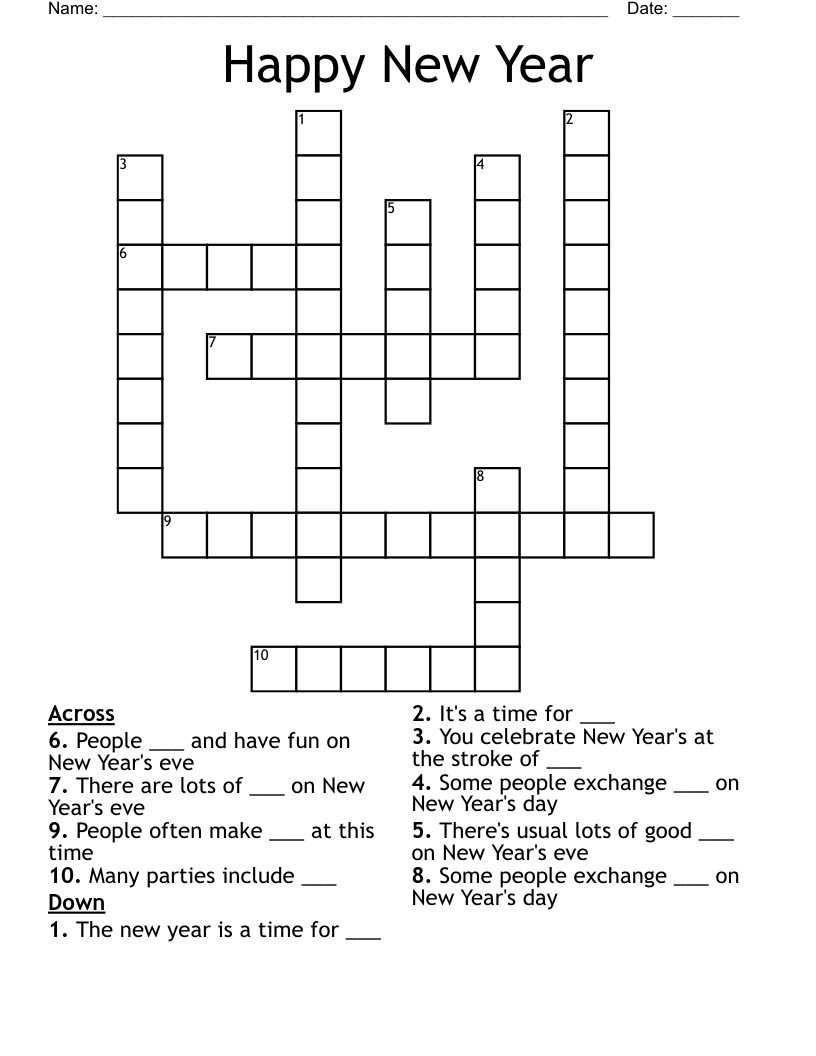 Happy New Year Crossword - Wordmint within New Year&amp;#039;S Crossword Printable