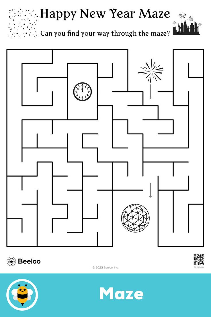 Happy New Year Maze throughout New Year Maze Printable