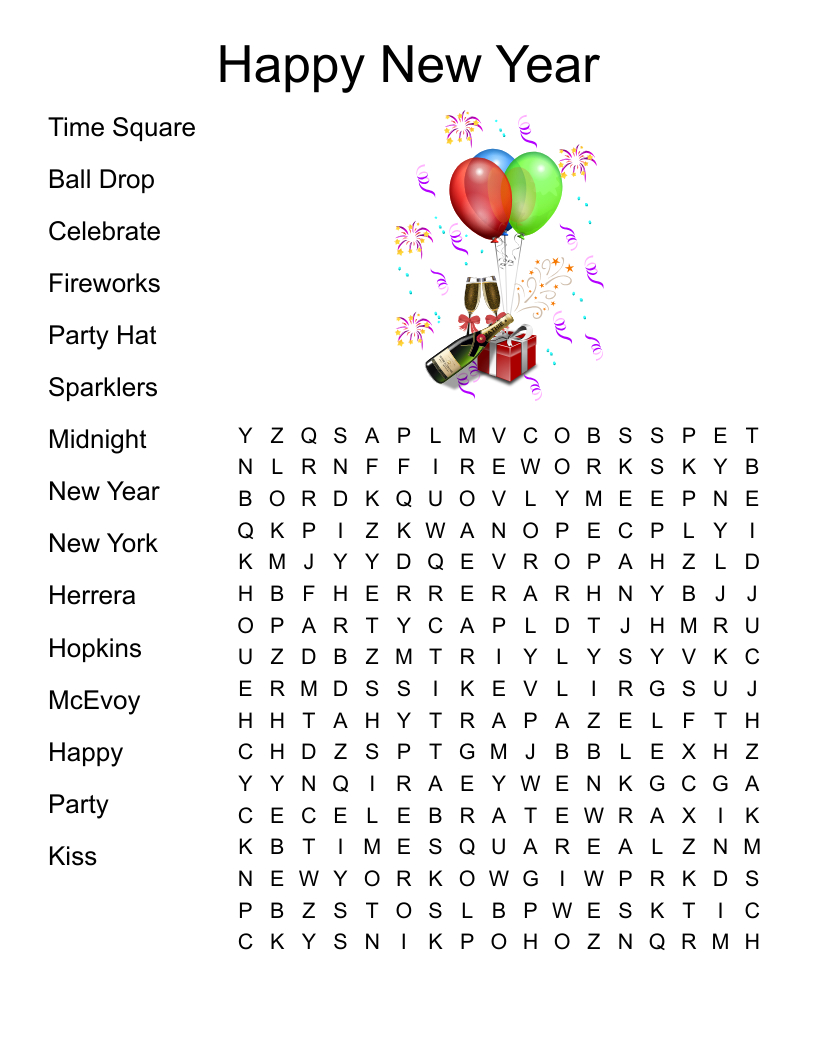 Happy New Year Word Search - Wordmint in Happy New Year Word Search Printable