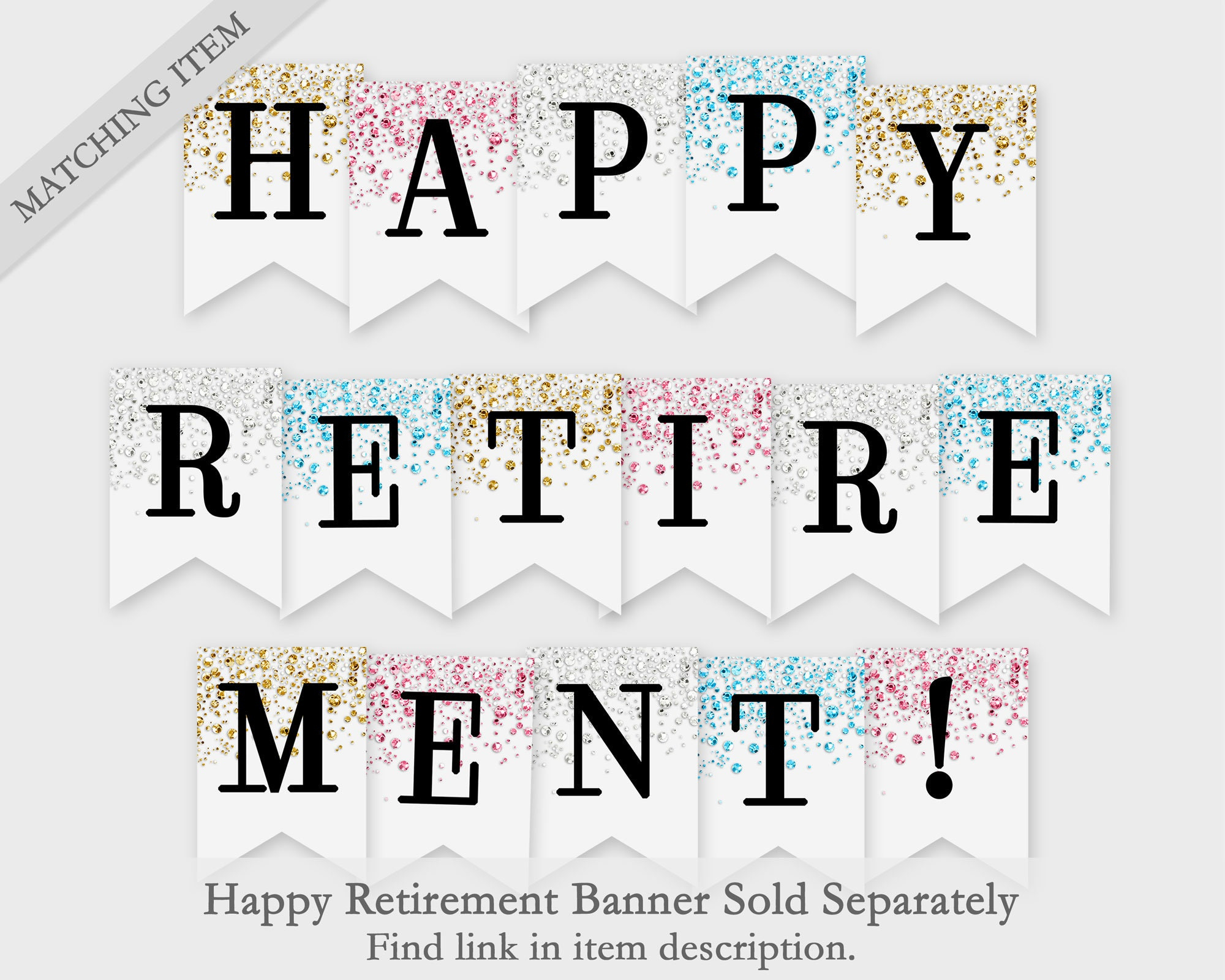 Happy Retirement Printable Banner - Silver Confetti Glitters for Free Printable Happy Retirement Banner