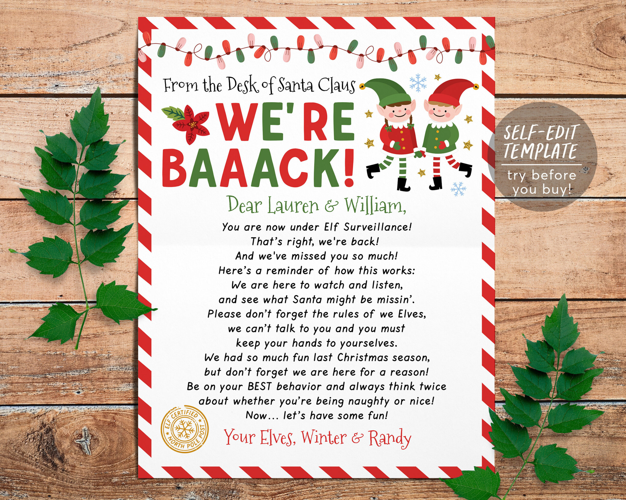 Hello Letter From Elves Editable Template, Christmas We'Re Back pertaining to We're Back Elf on the Shelf Printable