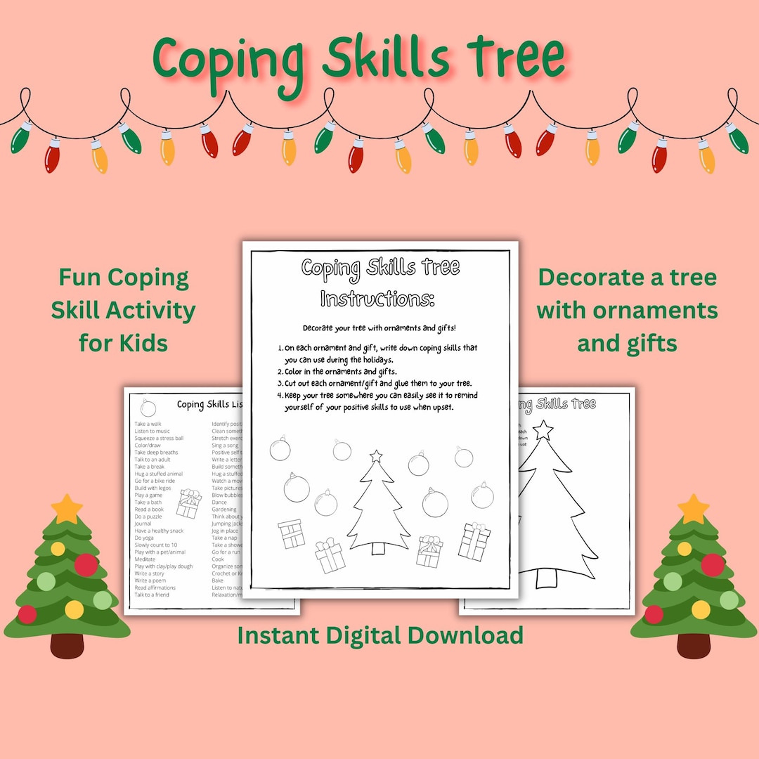 Holiday Print | Coping Skills Worksheet | Coping Skills Tree in Coping Skills Christmas Counseling Worksheets Free