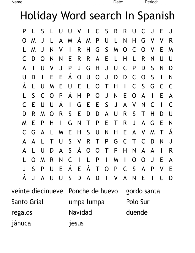 Holiday Word Search In Spanish - Wordmint with regard to Free Spanish Christmas Word Search