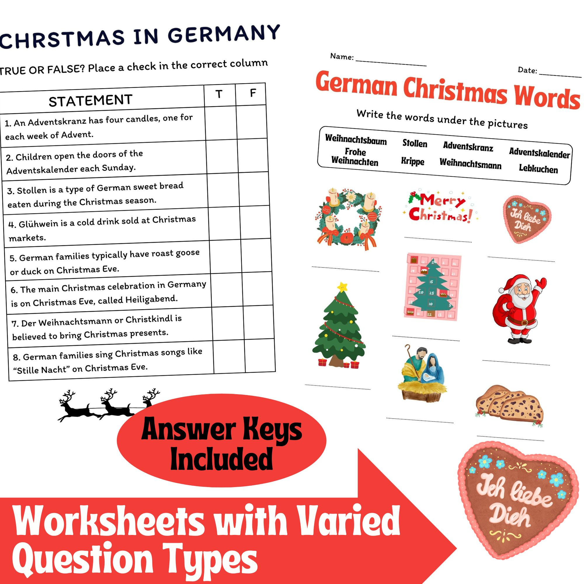 Holidays In Germany - Christmas - Reading Comprehension intended for German Christmas Worksheets