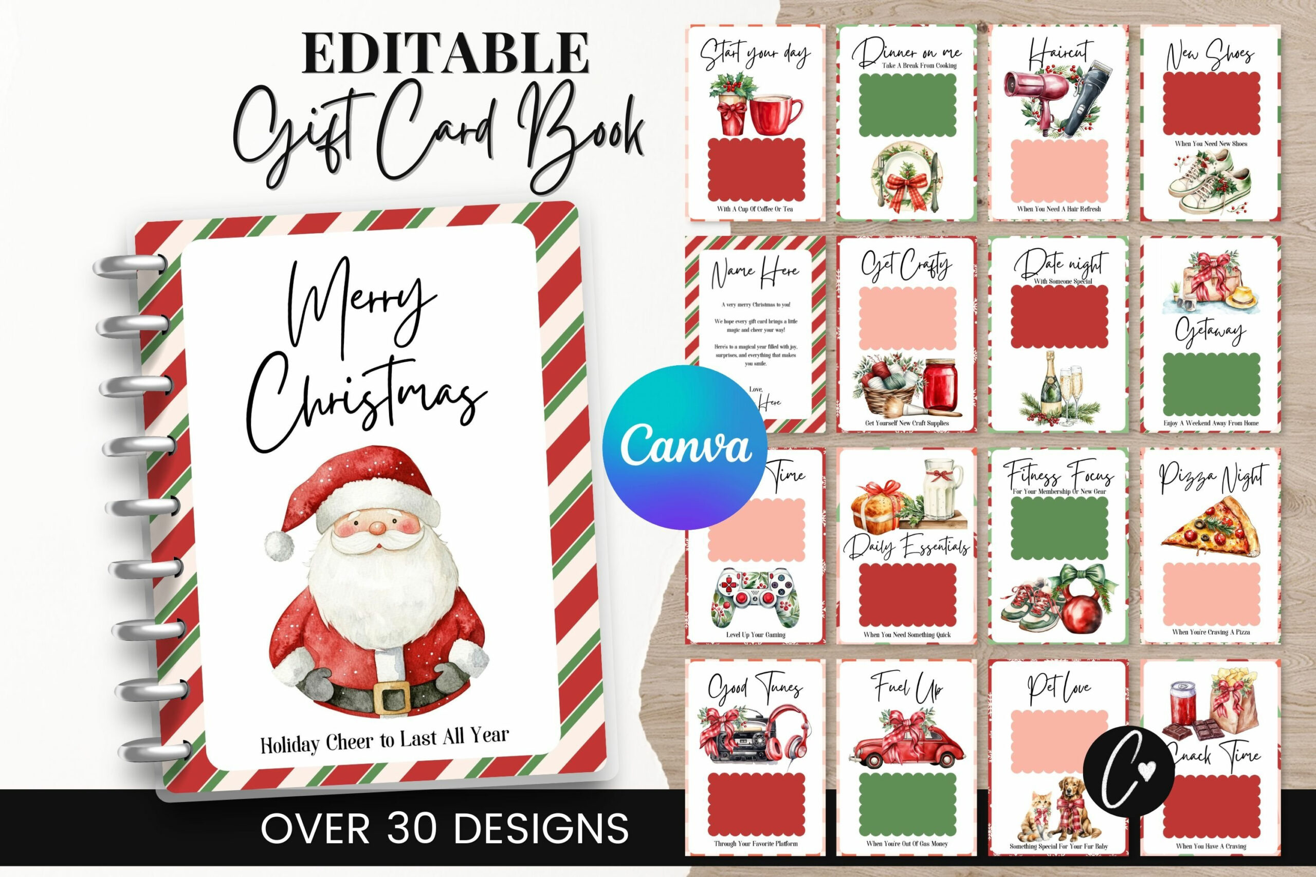 Horizontal Oval Stamps Canva Frame Template for Christmas Gift Card Book Printable