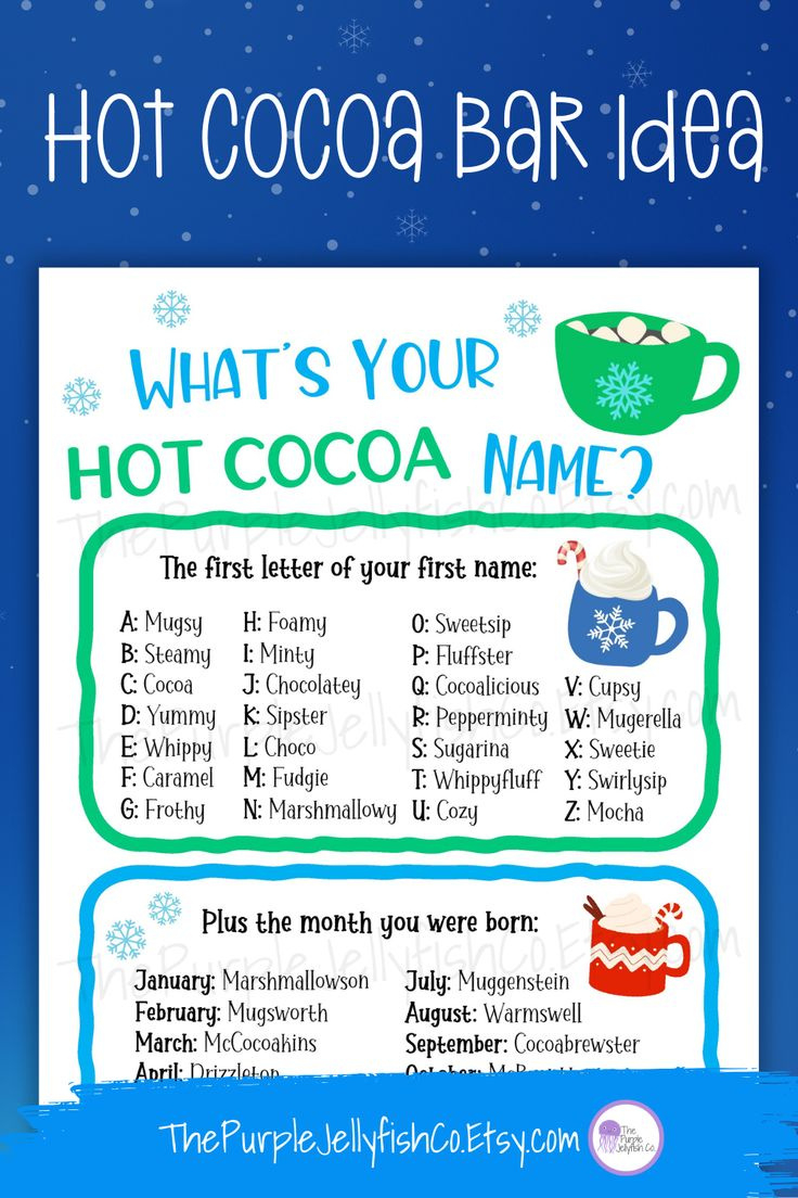 Hot Chocolate Bar Idea, Winter Party Game For Kids & Adults, Whats pertaining to Hot Chocolate Bar Game Printable