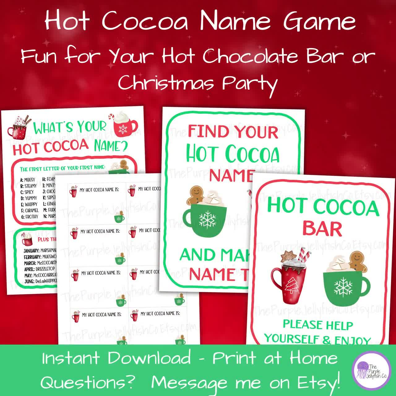 Hot Cocoa Bar Printable Hot Chocolate Bar Sign, Whats Your Hot Cocoa Name Game Christmas Party Idea Fun Holiday Decor, Employee Appreciation within Hot Chocolate Bar Game Printable