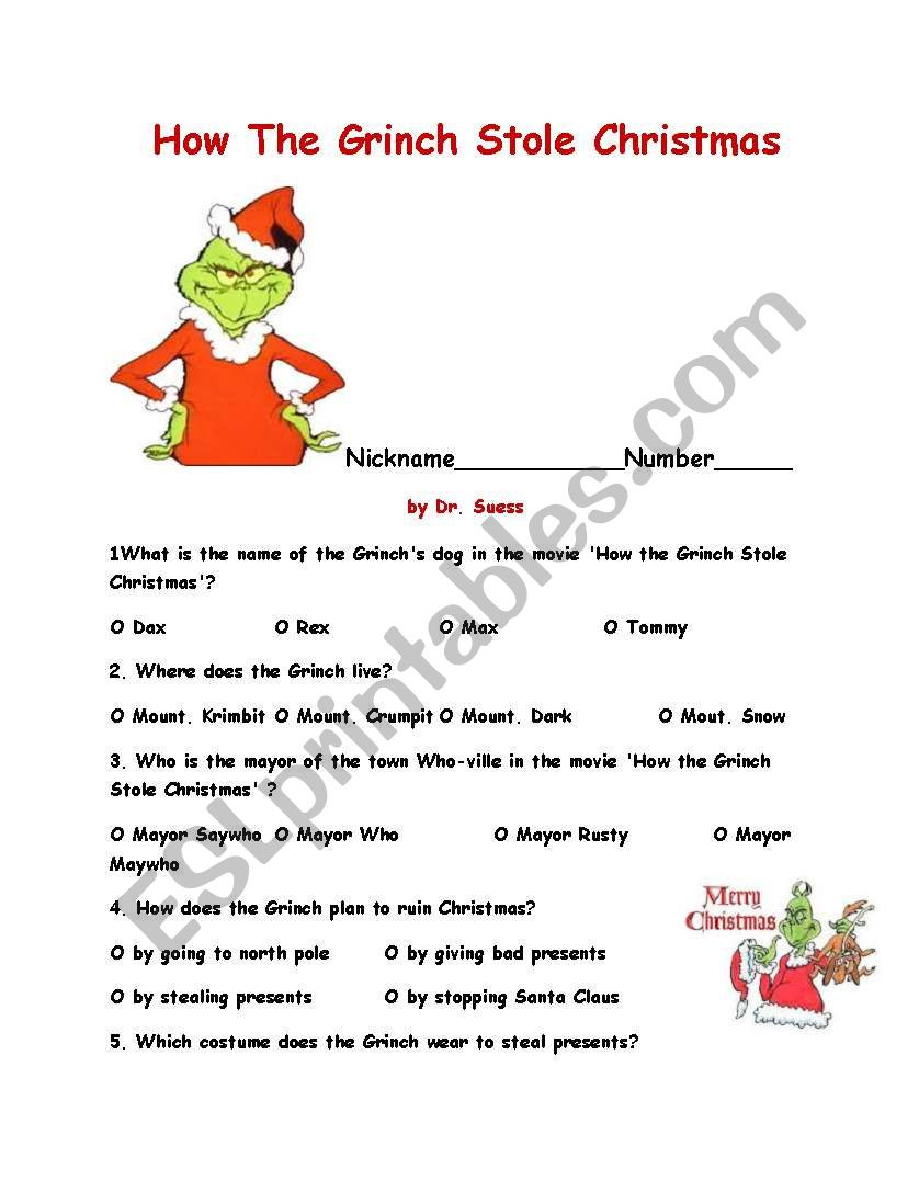 How The Grinch Stole Christma - Esl Worksheetajarnglyn regarding The Grinch Who Stole Christmas Worksheets