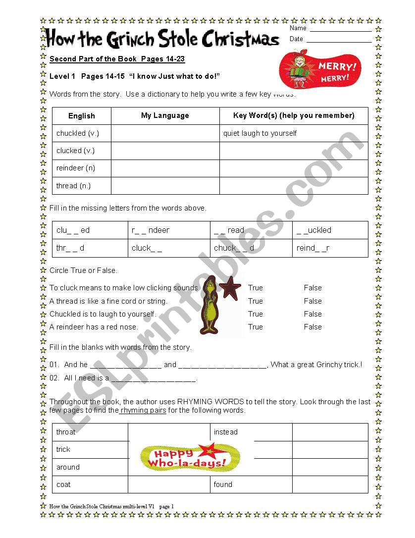 How The Grinch Stole Christmas Part 2/6 - Esl Worksheetdturner within The Grinch Who Stole Christmas Worksheets