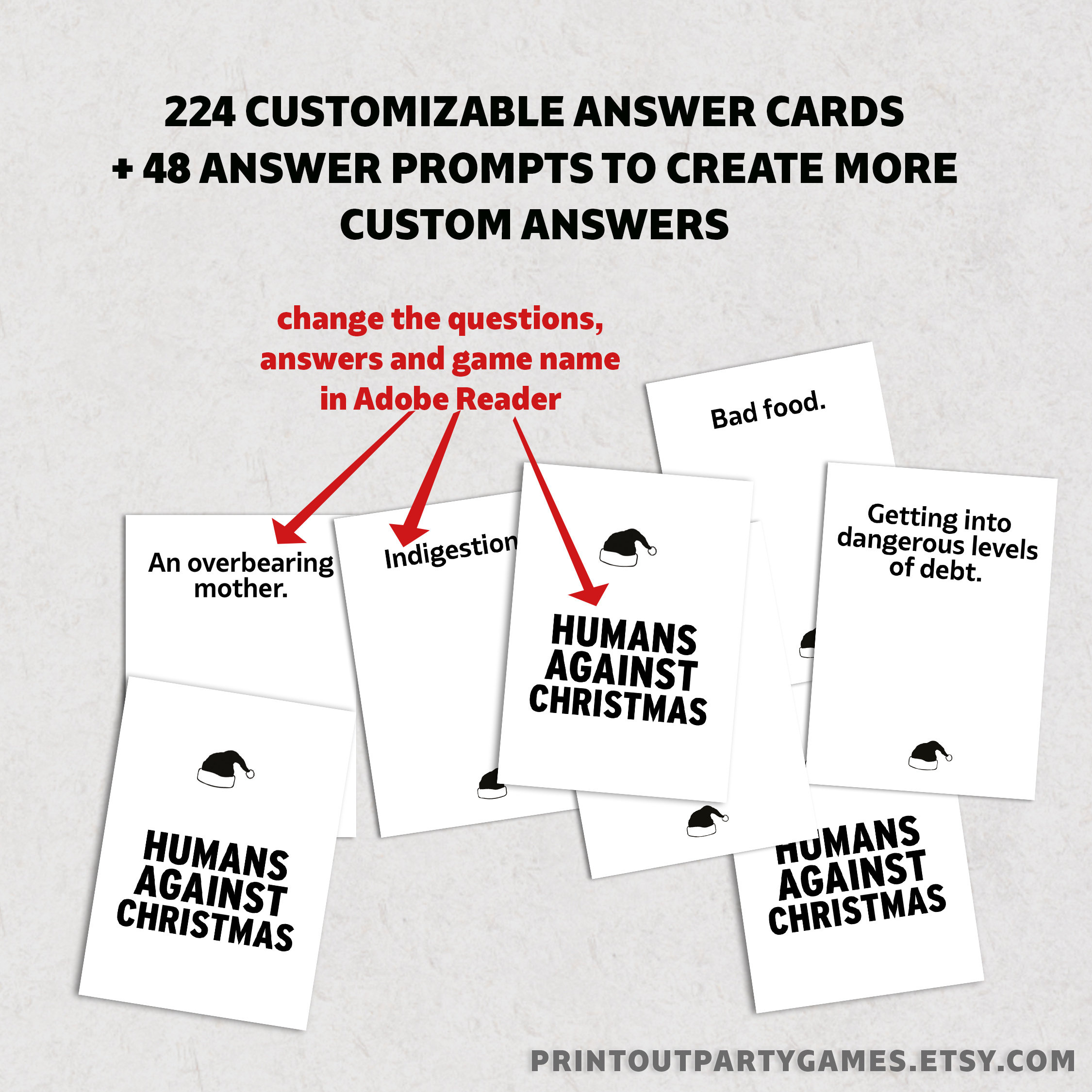 Humans Against Christmas Game, Funny Printable Holiday Card Game inside Christmas Card Against Humanity Printable