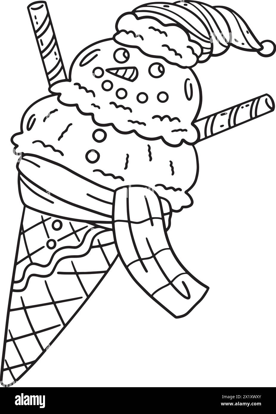 Ice Cream Snowman Cone Isolated Coloring Page Stock Vector Image throughout Snowman Cone Printable