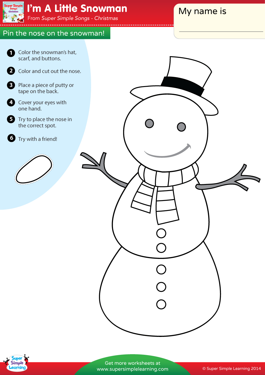 I'M A Little Snowman Worksheet - Pin The Nose On The Snowman in Pin The Nose On The Snowman Free Printable