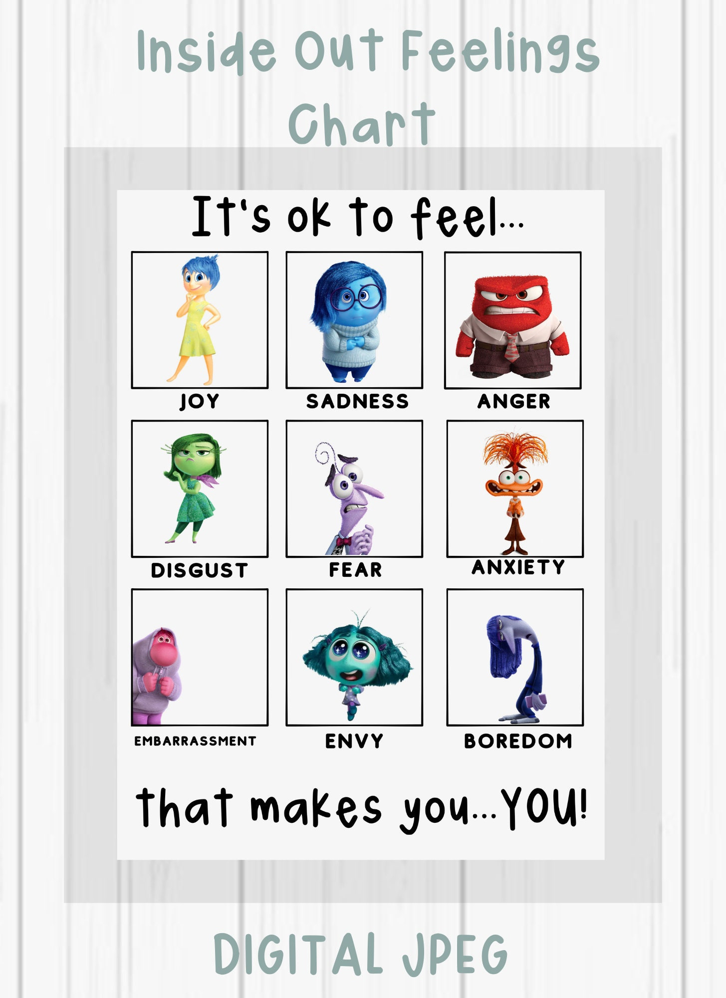 Inside Out Feelings Chart Digitaler Download | Emotionales in Printable Inside Out Emotions Chart