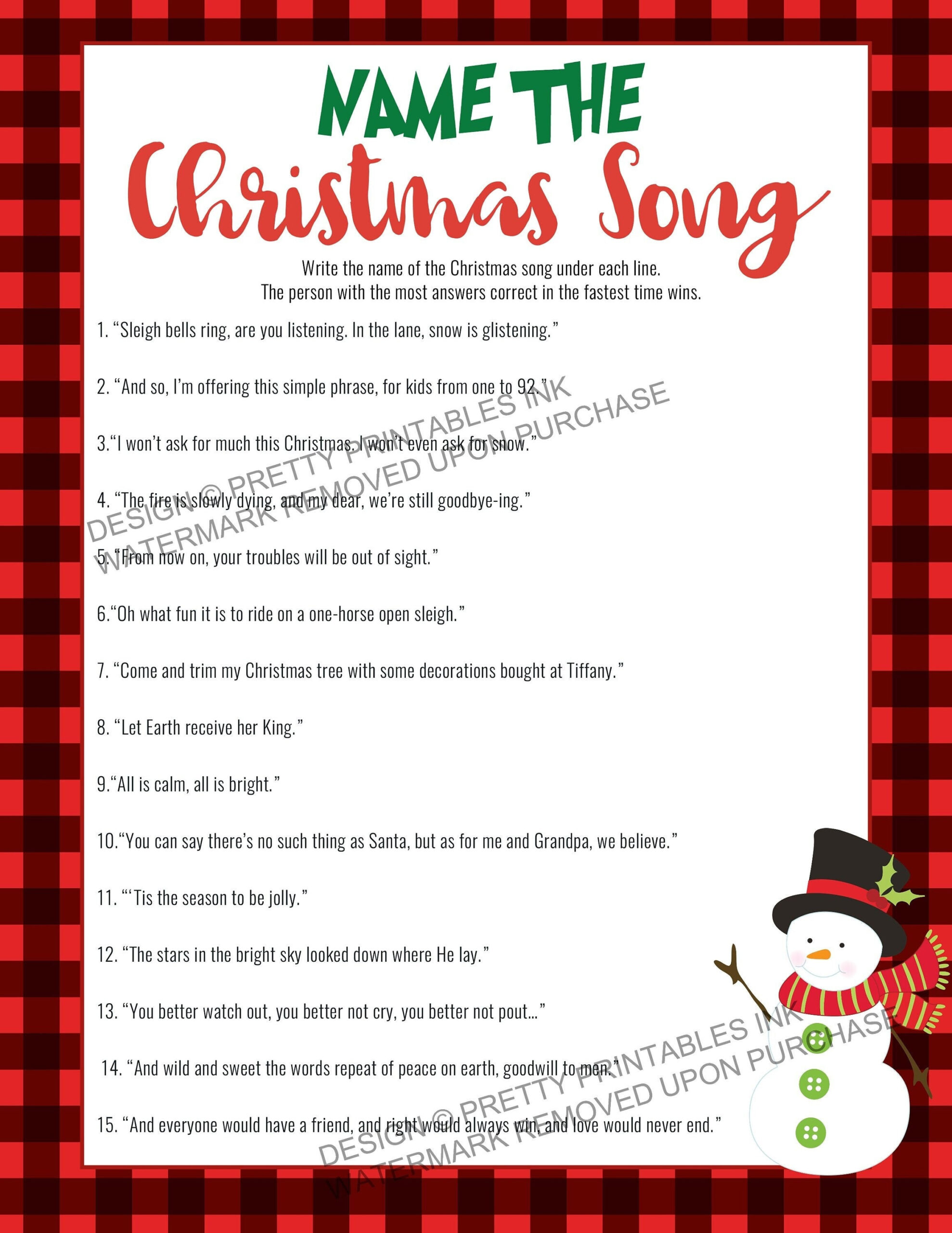 Instant Download Christmas Game, Name The Christmas Song Game pertaining to Printable Name That Christmas Song Game