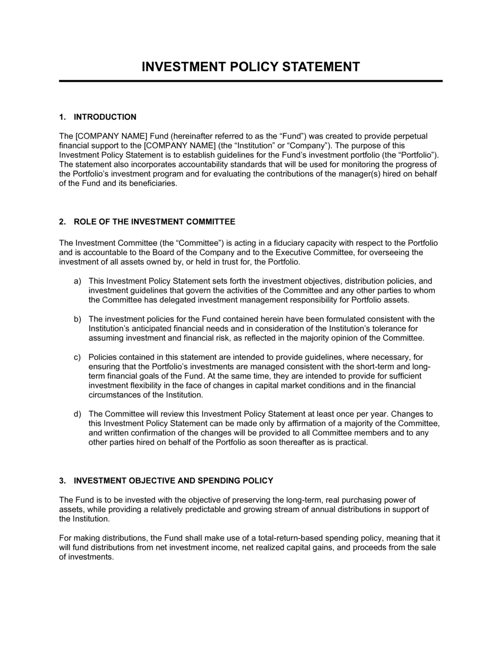 Investment Policy Statement Template (Word & Pdf) - Free Trial inside Investment Policy Statement Sample Template