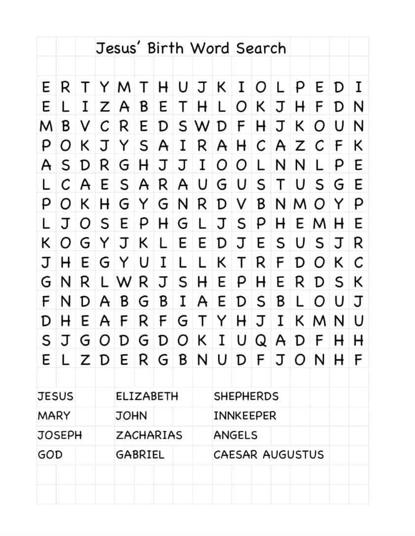 Jesus' Birth Word Search - Ministry To Children for Free Printable Christian Christmas Word Search
