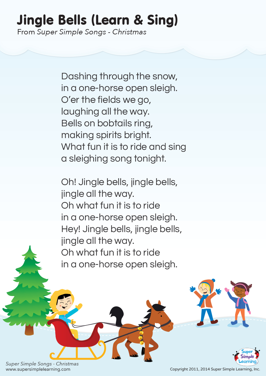 Jingle Bells (Learn &amp;amp; Sing) Lyrics Poster - Super Simple throughout Christmas Lyrics Songs Printable