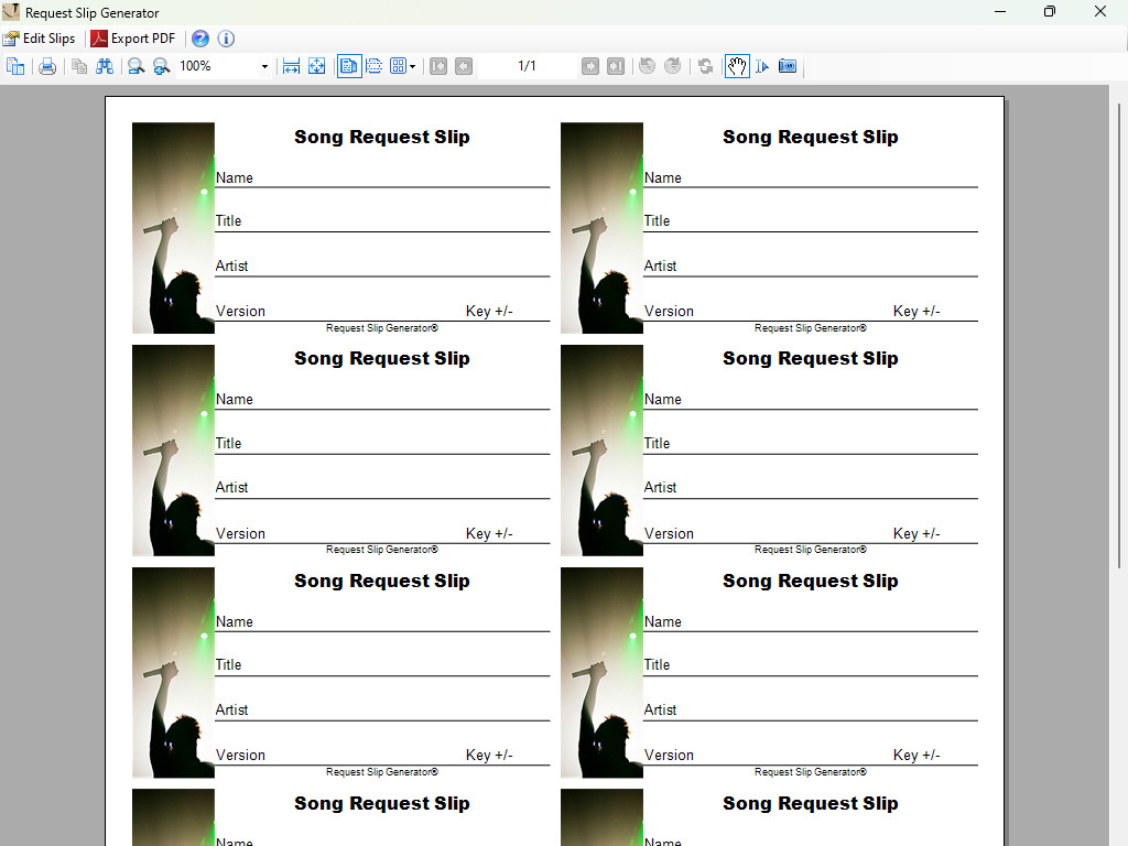 Karaosoft Request Slip Generator - Karaoke Song Request Slip inside Free Karaoke Slips Printable