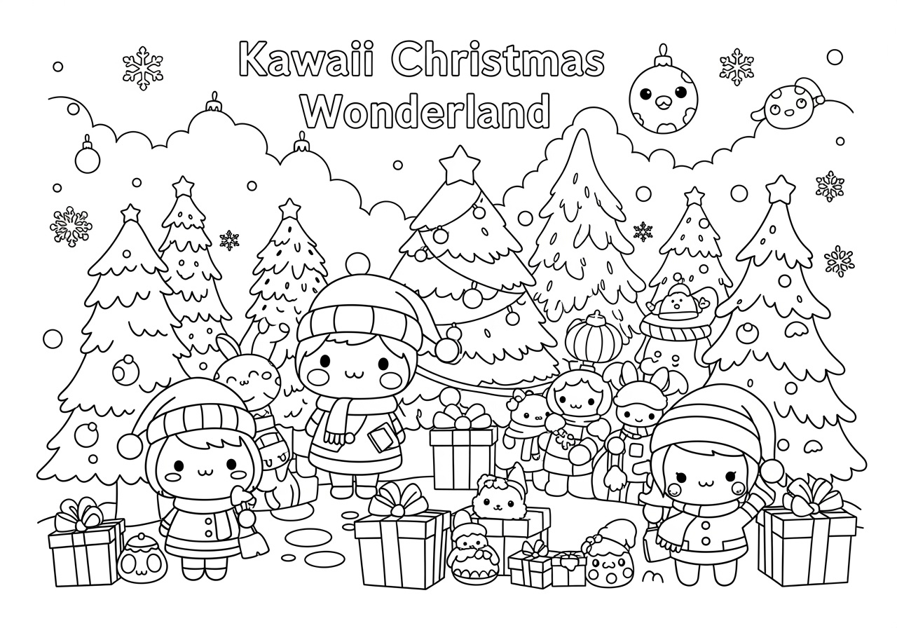 Kawaii Christmas Coloring Page For Kids with Kawaii Christmas Coloring Pages Printable