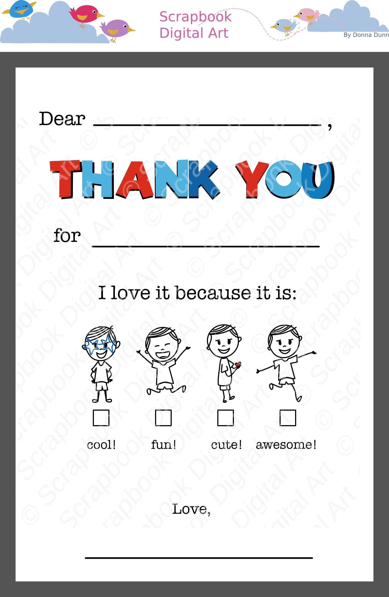 Kids Fill In The Blank, Thank You Cards. Printable Thank You Flat intended for Blank Thank You Cards Printable For Kids