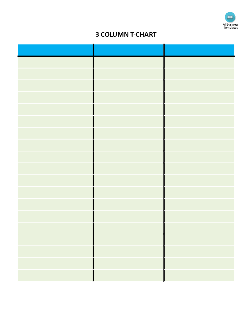 Kostenloses T Chart With 3 Columns with 3 Column Chart Word Template