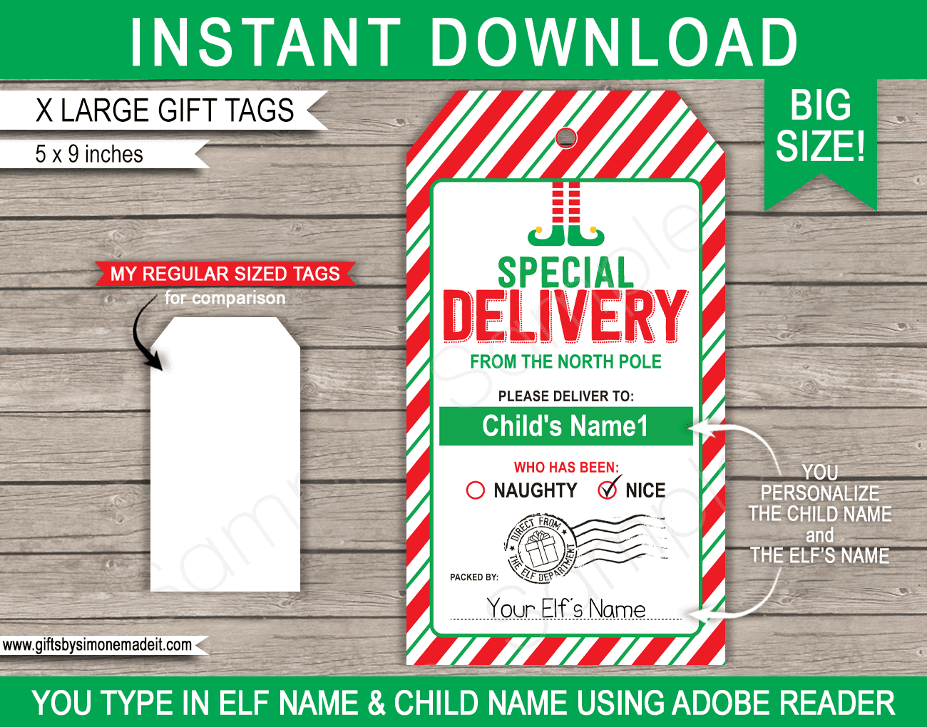 Large Elf Christmas Gift Tags throughout Elf Tag Printable
