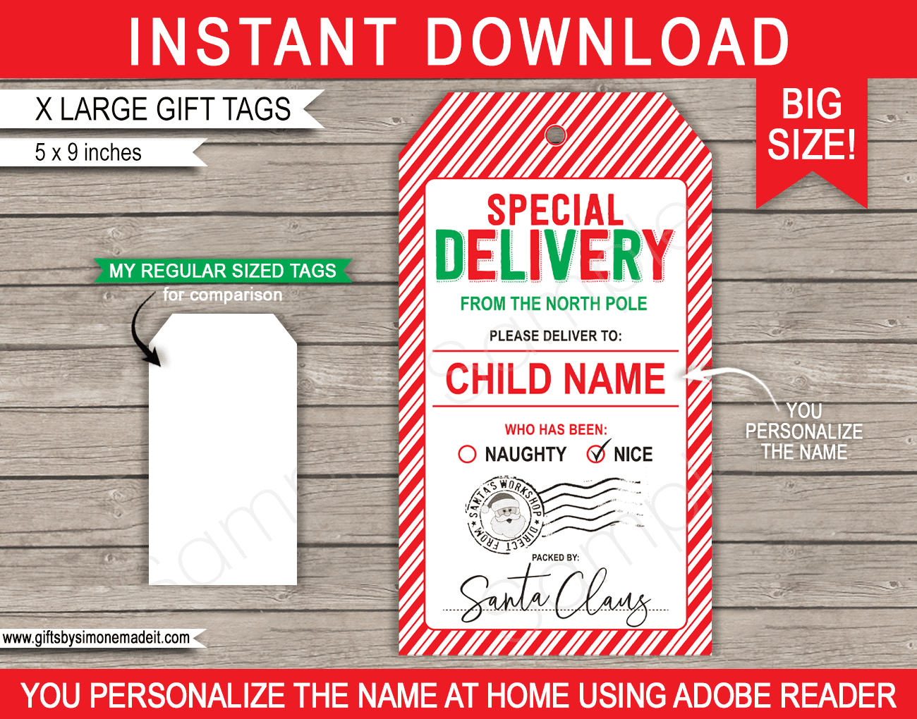 Large Santa Christmas Gift Tags - Red &amp;amp; Green intended for Large Printable Christmas Gift Tags