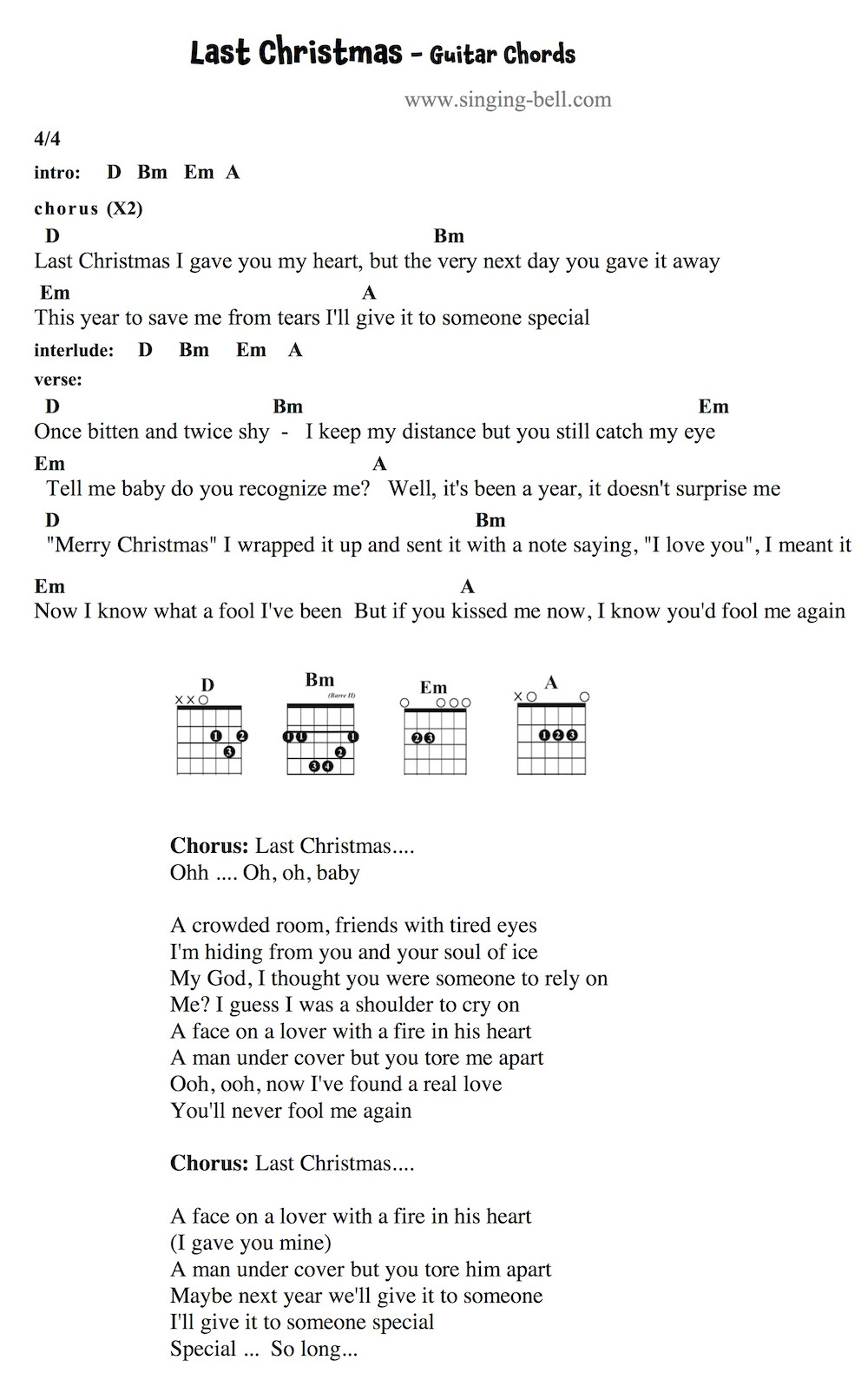 Last Christmas Guitar Chords Tabs Sheet Music Printable Pdf for Printable Christmas Songs With Guitar Chords