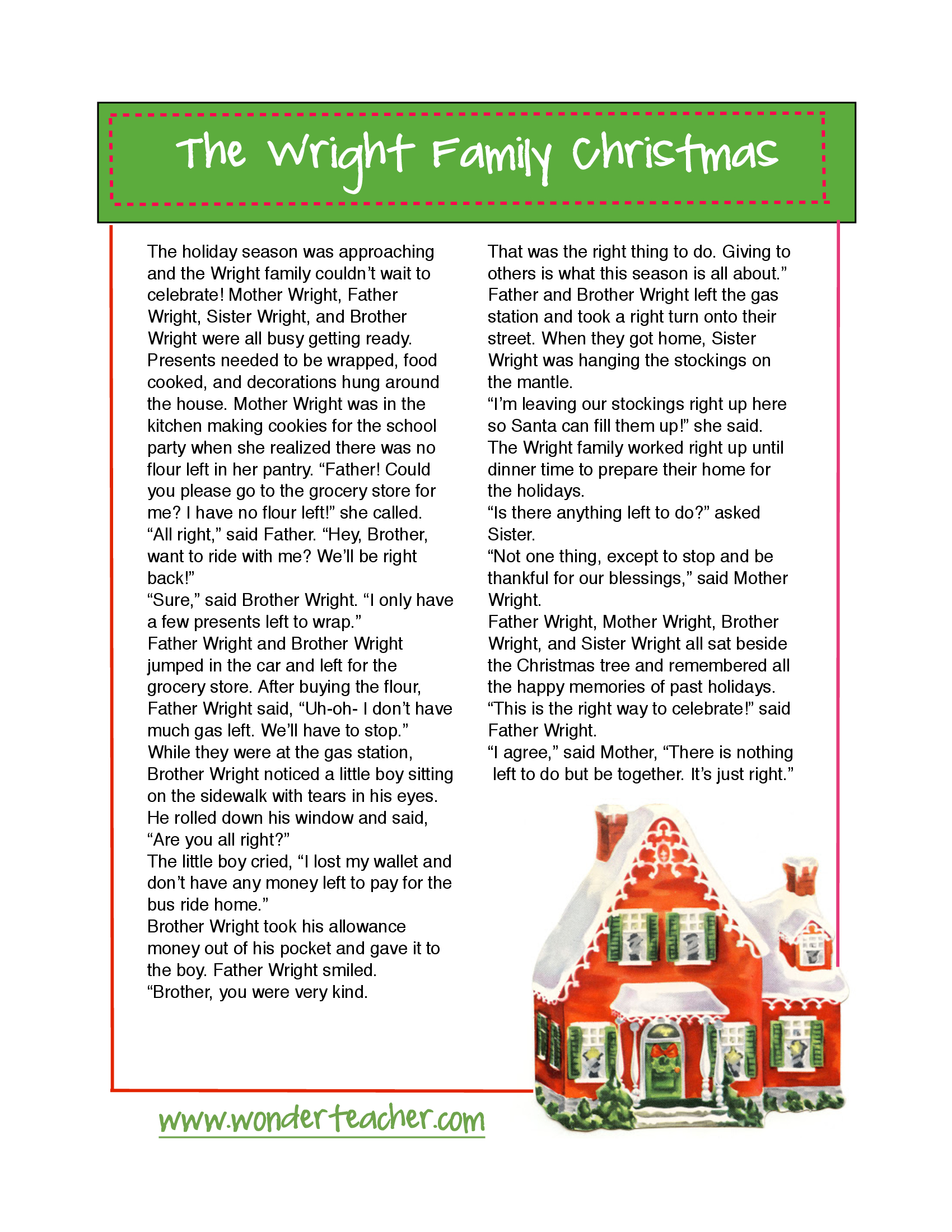 Left Right Family Christmas Story pertaining to The Wright Family Christmas Story Printable