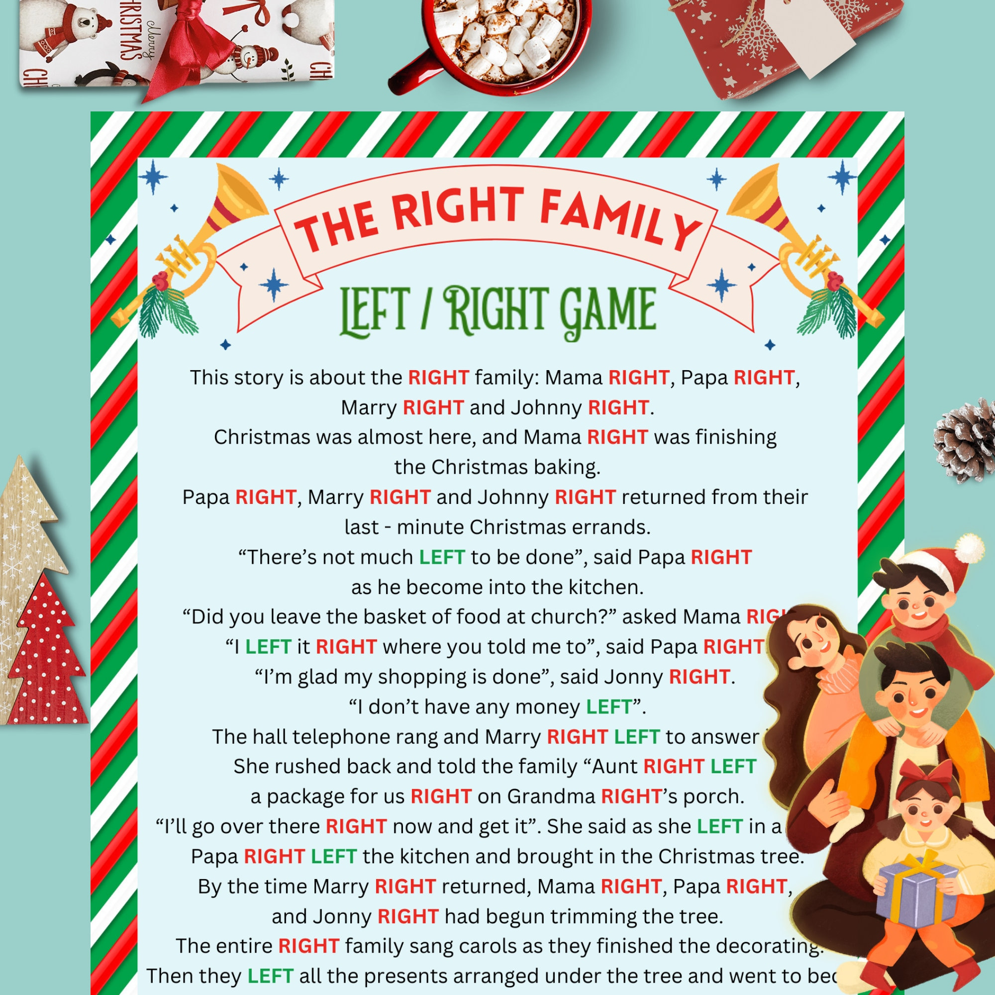 Left Right Game For Christmas, The Wright Family Funny Stories for The Wright Family Christmas Story Printable