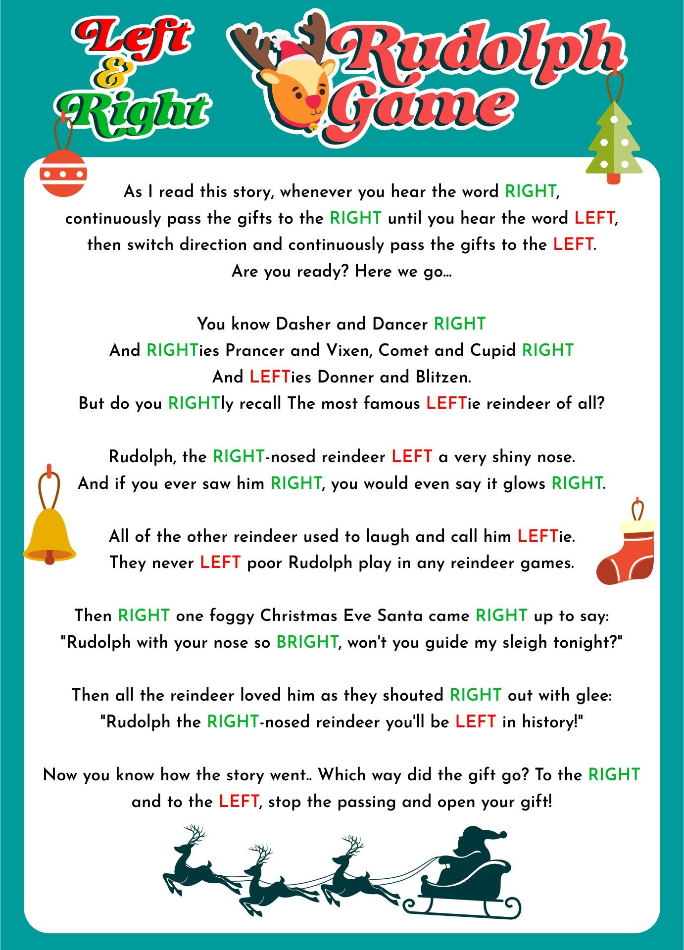 Left-Right Rudolph Game - 20 Free Pdf Printables | Printablee inside Rudolph Left Right Christmas Game Printable
