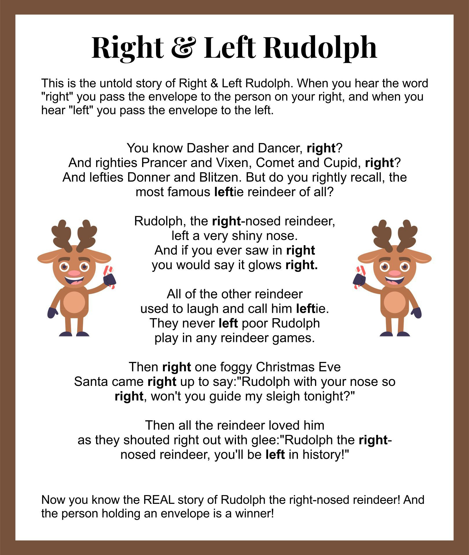 Left-Right Rudolph Game - 20 Free Pdf Printables | Printablee inside Rudolph Left Right Christmas Game Printable