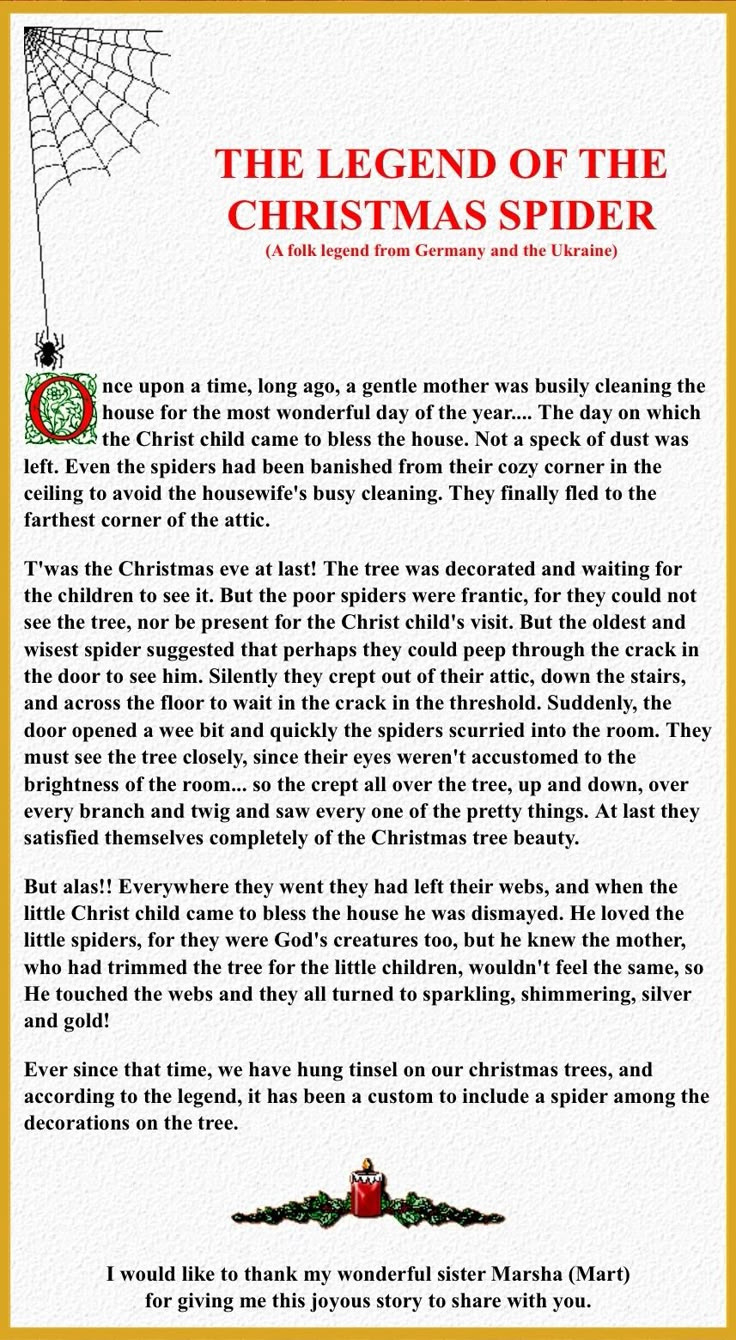 Legend Of The Christmas Spider throughout Printable Version Of The Legend Of The Christmas Spider
