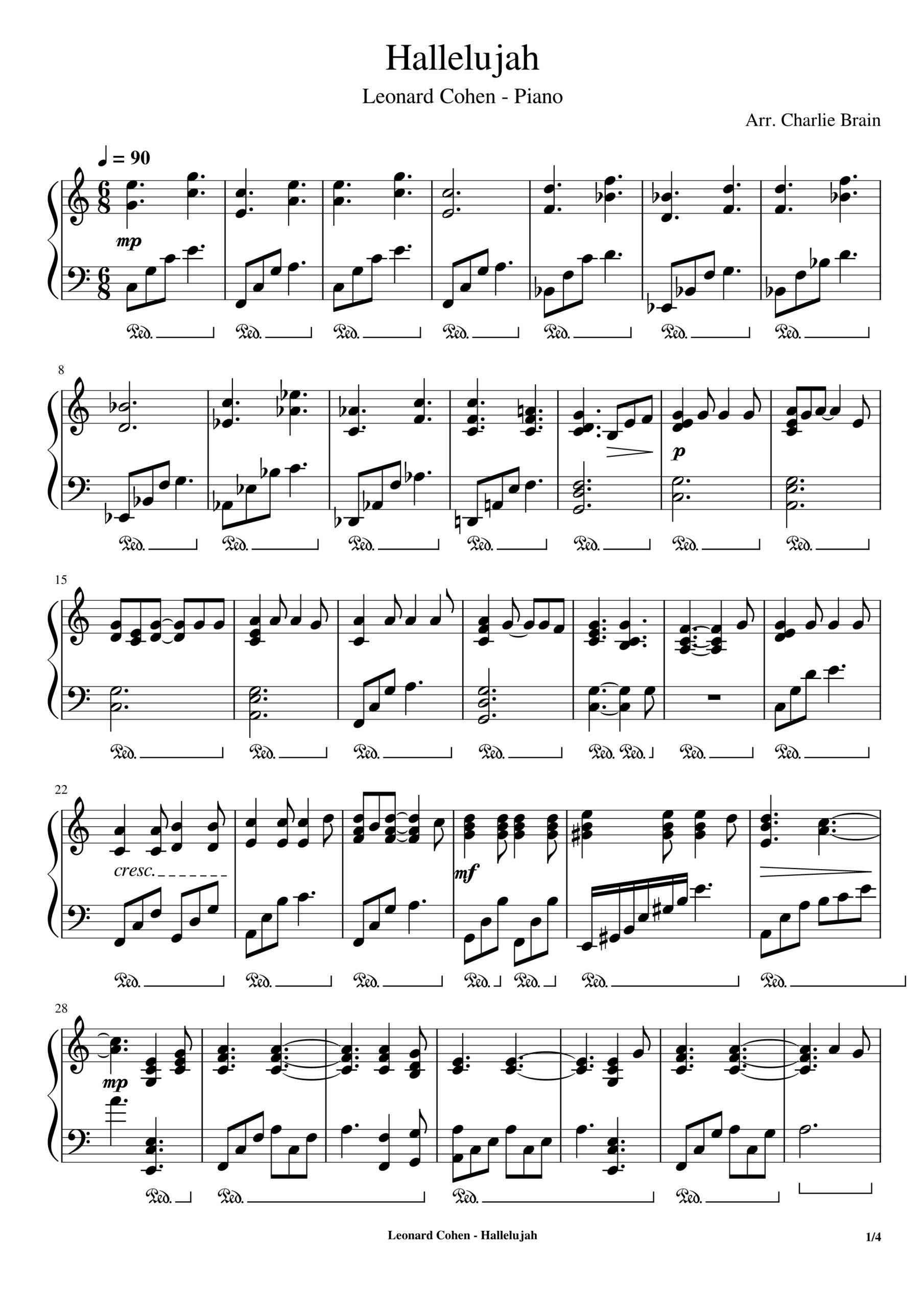 Leonard Cohen, Christmas Hallelujah Piano in Free Printable Christmas Hallelujah Sheet Music
