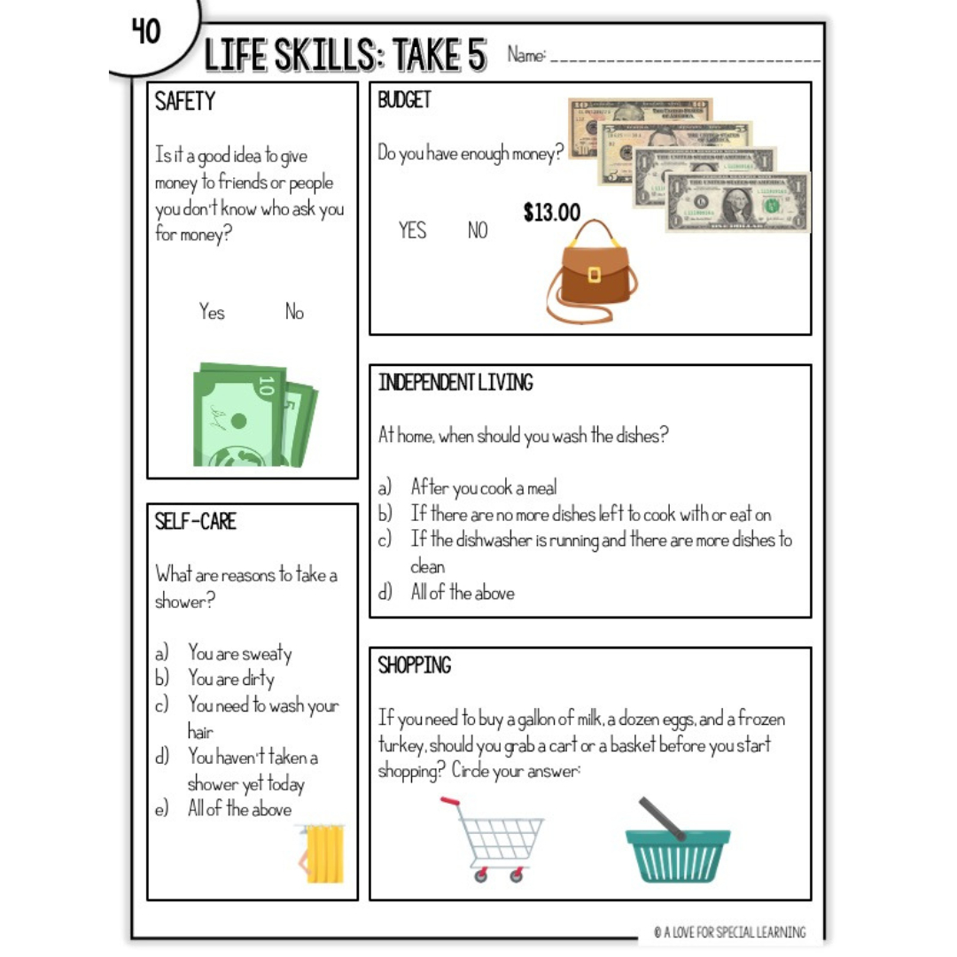 Life Skills Money Problems Worksheet (Teacher Made) - Twinkl for Free Printable Daily Living Skills Worksheets For Adults