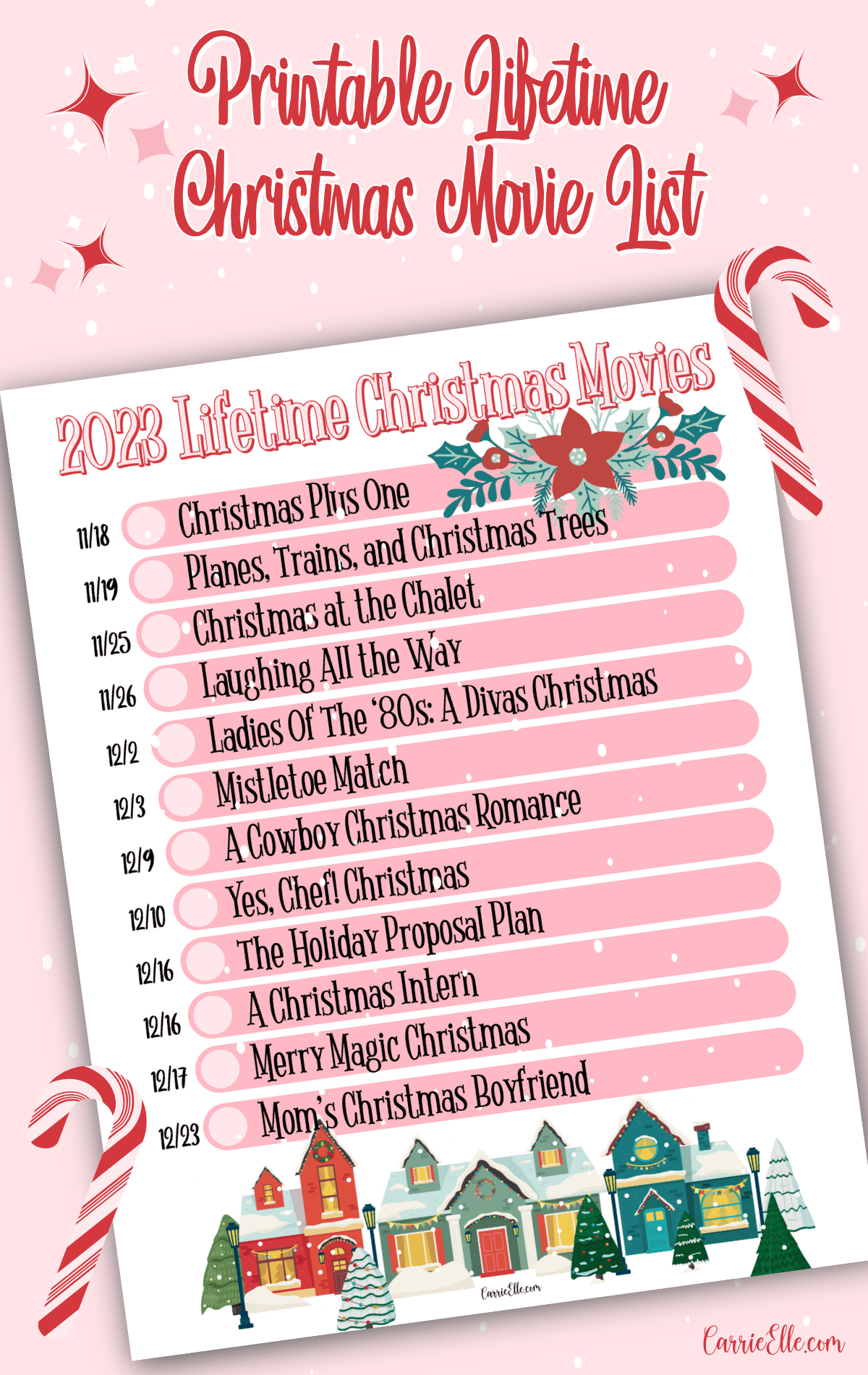 Lifetime Christmas Movies 2023 Printable List - Carrie Elle within Christmas Movies Printable List
